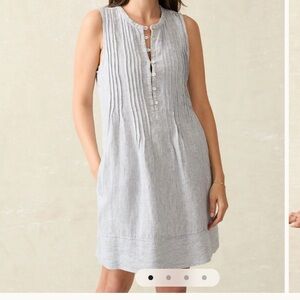 Faherty Isha Navy and White Striped Dress 100% Linen Size XS